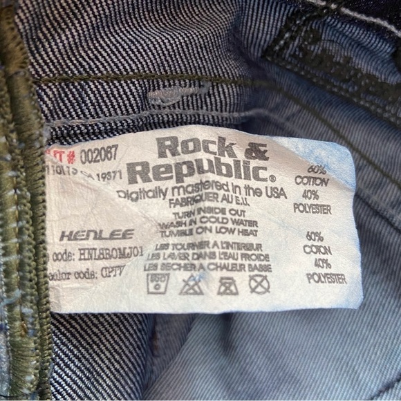 ROCK & Republic dark blue Henlee  jeans with a button fly skull head rock biker - Picture 10 of 15